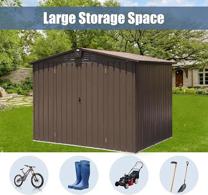 Domi Backyard Storage Shed 8.2’ x 6.2’ with Galvanized Steel Frame,Outdoor Garden Shed Metal Utility Tool Storage Room with Latches and Lockable Door for Balcony Lawn Poolside (Dark Brown) by GreenHaven Gardens