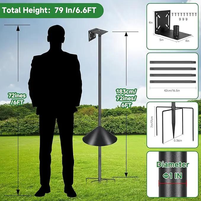 Smart Bird Feeder Pole Stand 79In,Adjustable Height Metal Bird House Pole for Outdoor Garden with Multiple Mounting Options (Black, Round Squirrel Baffle - High 79in) by GreenHaven Gardens
