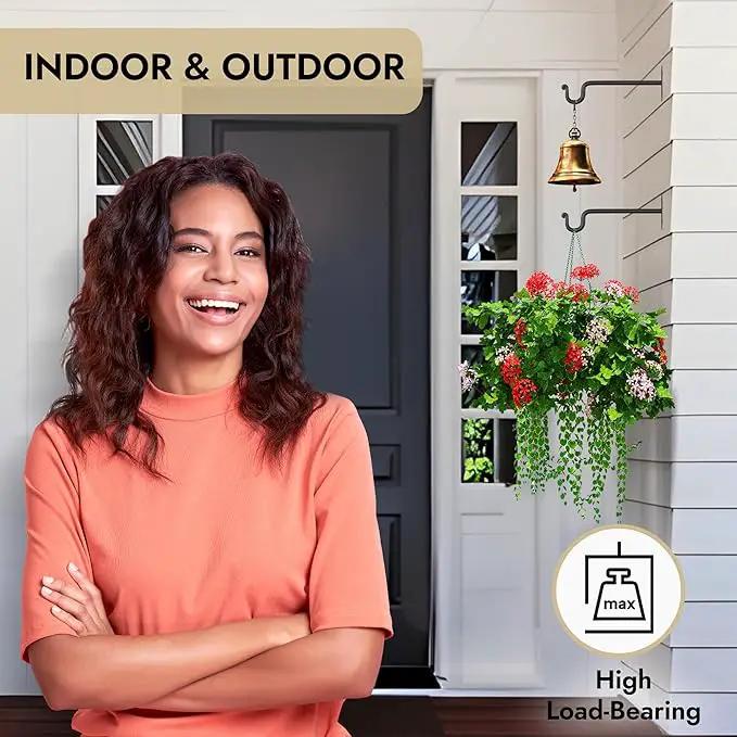 RTZEN Plant Hangers Outdoor or Indoor - Wrought Iron Metal Hanger Indoor Hook - Heavy Duty Wall Bracket Hooks for Hanging Plants Baskets Lanterns Wind Chimes - 2 Pack (Black Shepherds Hooks) by GreenHaven Gardens