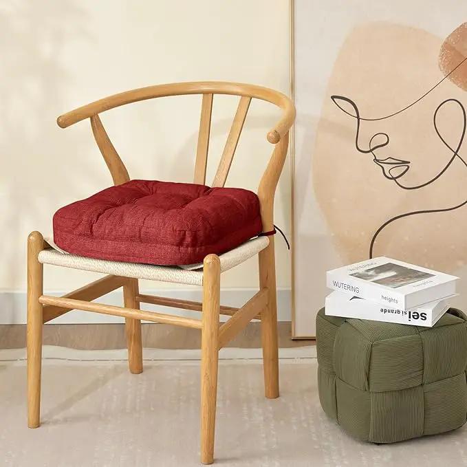 Chair Cushions for Dining Chairs, Dining Chair Cushions, Tufted Indoor Chair Pads with Ties & Non Slip Backing, Seat Cushions for Kitchen Chairs 16.5” x 16.5” x 3.5”, Set of 4, Red by GreenHaven Gardens