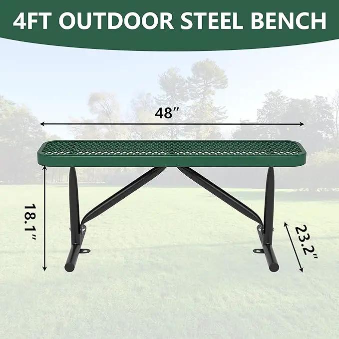 48" L Outdoor Steel Flat Bench, Heavy Duty Metal Park Bench for Outside, Expanded Metal, Commercial Benches Mesh Bench for Shopping Mall, Store, Lawn, Park, Patio, Deck, Garden (Green, 4FT) by GreenHaven Gardens