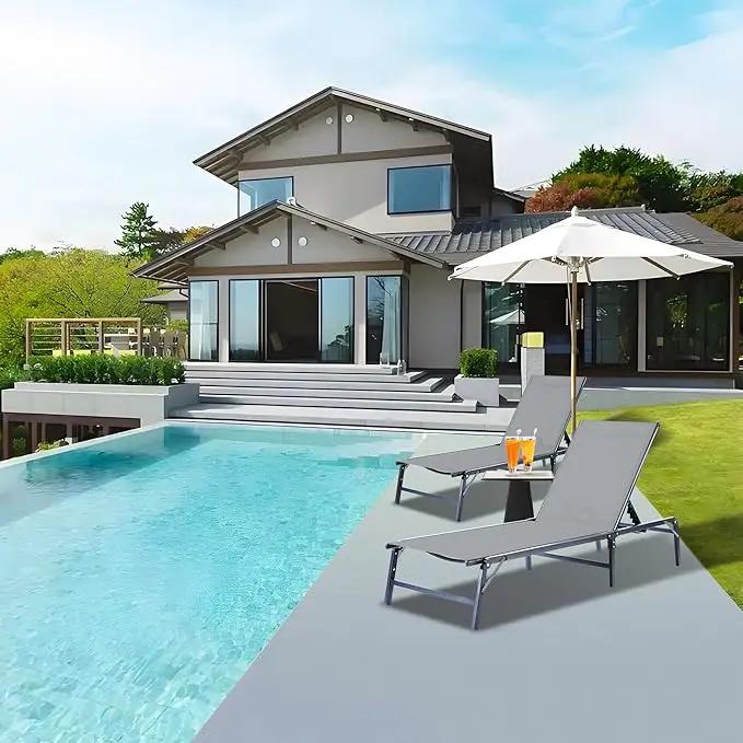 Outdoor Chaise Lounge Chair, Foldable & Assemble-Free, 6 Adjustable Positions, Durable Rust-Resistant Frame, Portable Outdoor Pool Lounge Chairs for Pool Patio Beach, Grey by GreenHaven Gardens