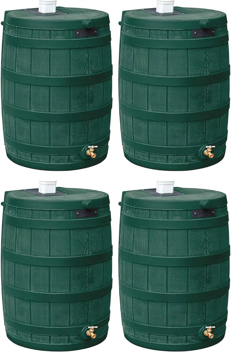 Good Ideas Rain Wizard Water Storage Premium Quality Collection Barrel with Brass Spigot, Safety Screen, and 50 Gallon Capacity, Green (4 Pack) by GreenHaven Gardens
