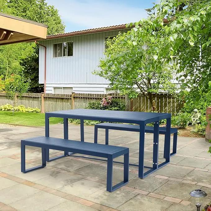 Aoodor 3-Piece Outdoor Patio Dining Set, Aluminum Furniture Set with 1 Rectangular Picnic Table and 2 Benches for Garden, Lawn, Yard by GreenHaven Gardens