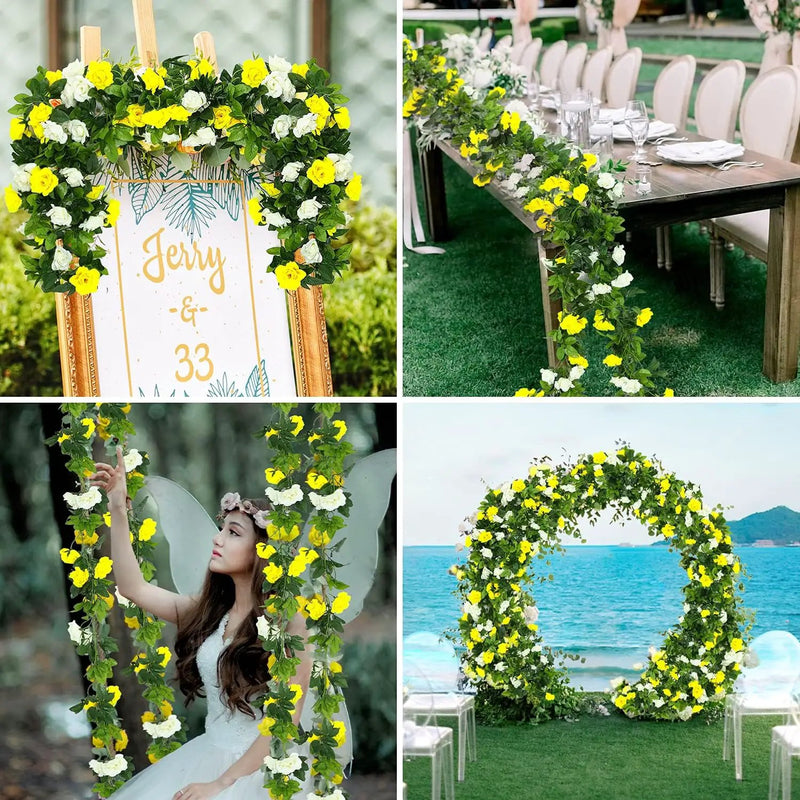 JUSTOYOU 2 Pack (15.8FT) Fake Rose Garland, Artificial Rose Vines Flowers Hanging Silk Rose Vine Wedding Home Backdrop Party Arch Arrangement Decoration by GreenHaven Gardens