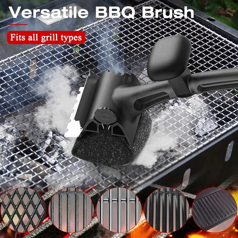 Grill Brush for Outdoor BBQ - Replaceable Bristle Free Heading + Reinforced Scraper - Safe BBQ Accessories for Porcelain/Gas/Charcoal/Smoker/Cast Iron Grill - Cleaning Brush(Black) by GreenHaven Gardens