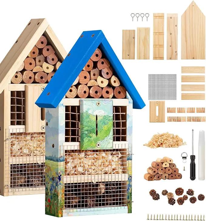 2 PK Large Cedar Wood Insect House Kit for DIY Project Backyard Insect House, Bee House, Nesting Habitat Shelters, Garden Shelter for Bees, Butterflies, Bugs by GreenHaven Gardens