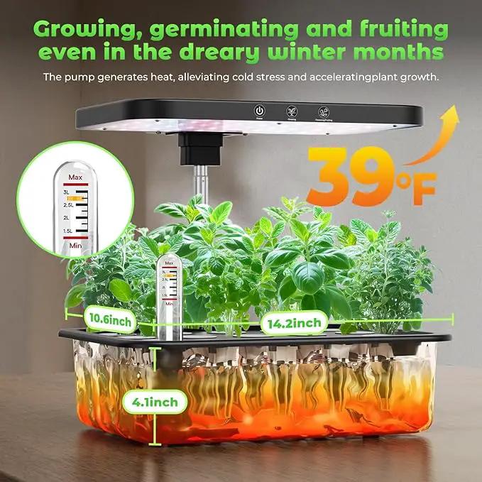 Stainless Steel Hydroponics Growing System kit Indoor Garden: 15 Pods Herb Garden with 24W Full Spectrum Grow Light, Hydroponic Gardening System with Silent Pump, Planting Height Up to 19.7" by GreenHaven Gardens