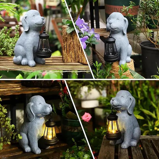 Solar Dog Statues for Garden Decorations Solar Garden Statues for Patio, Balcony, Yard Ornament Unique Housewarming Gifts Figurine Lights, Gray by GreenHaven Gardens