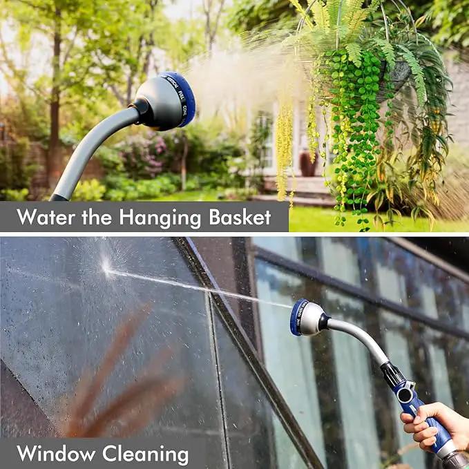 RESTMO Watering Wand Heavy Duty, Metal Garden Hose Wand with 10 Spray Patterns, 15-Inch Long Hose Nozzle Sprayer with Thumb Flow Control, Ideal to Water Hanging Baskets and Shrubs, Blue by GreenHaven Gardens