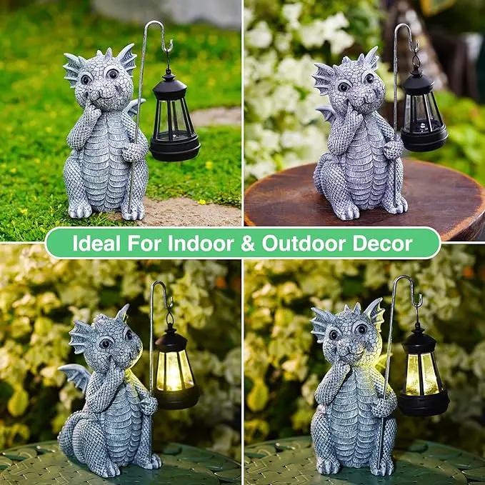 Goodeco Dragon Garden Statue Outdoor with Solar Lantern - Resin Dragon Decor for Garden, Patio, and Yard - 8.3 inches Dragon Gifts & Decorations (Dragon) by GreenHaven Gardens