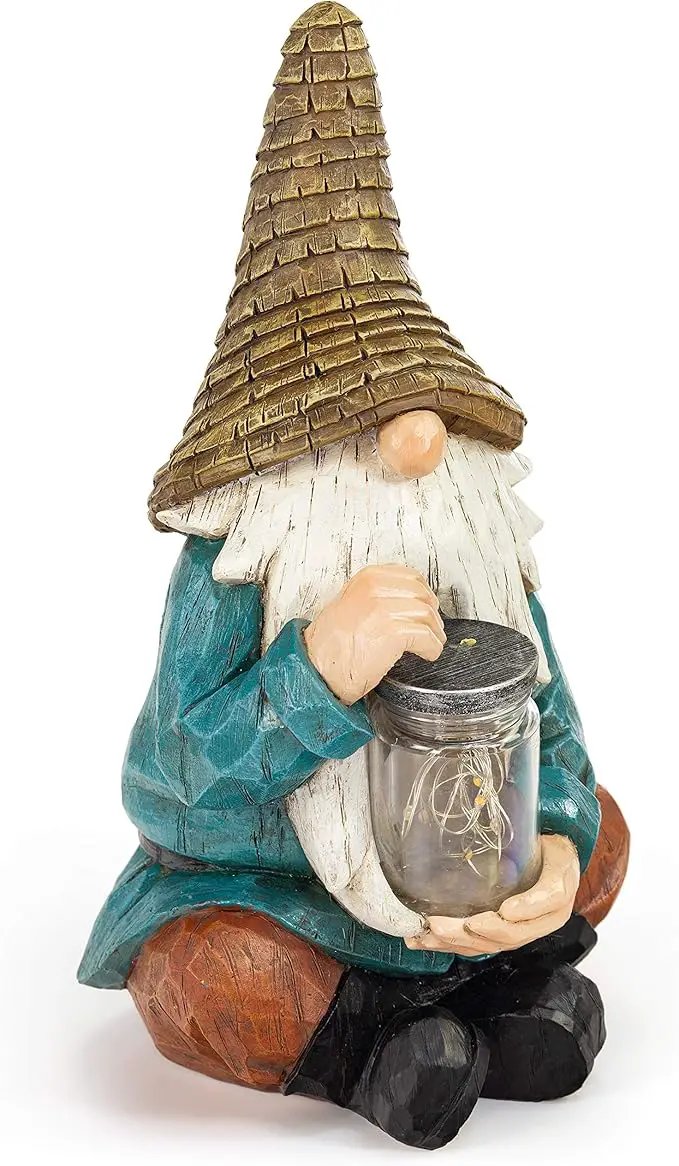 VP Home Firefly Jar Gnomes - Outdoor Garden Gnome with Solar Light - Durable Garden Decorations for Yard, Lawn, Patio - 10.5H x 7W x 5.5D - Weather-Resistant Gnome Statue by GreenHaven Gardens