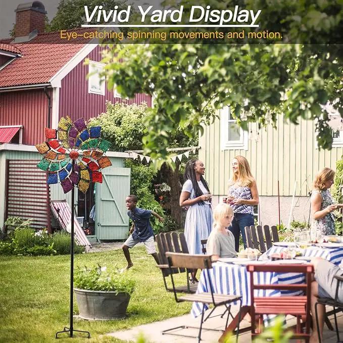 Yard Garden Wind Spinners - Large Outdoor Wind Spinners with Metal Stake, Yard Art Lawn Garden Decor (24" W x 84" H) by GreenHaven Gardens