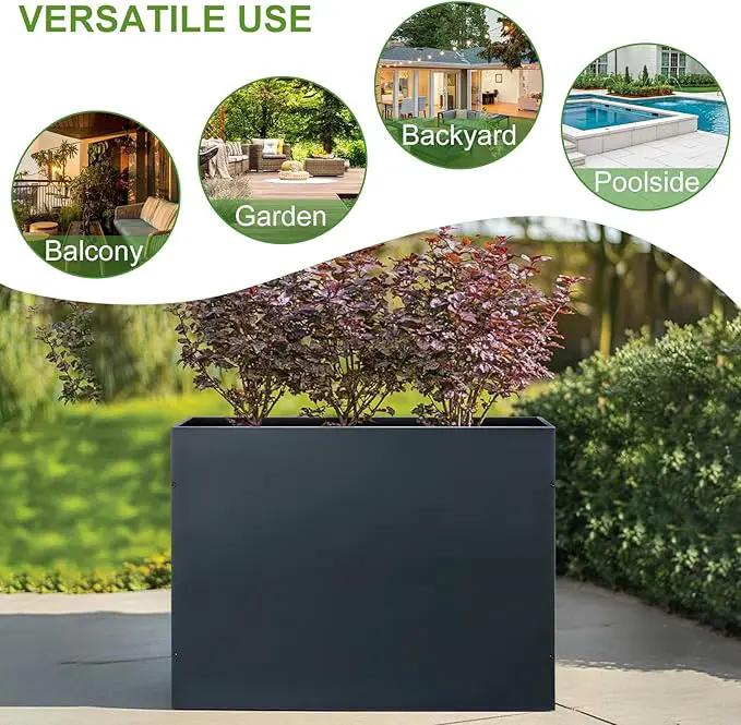 BAYN Metal Rectangular Planter Box Tall Planters for Outdoor Plants Modern Heavy Duty with Drainage Holes for Outside Indoor Patio Deck - Grey, 32”x 12”x 24” by GreenHaven Gardens