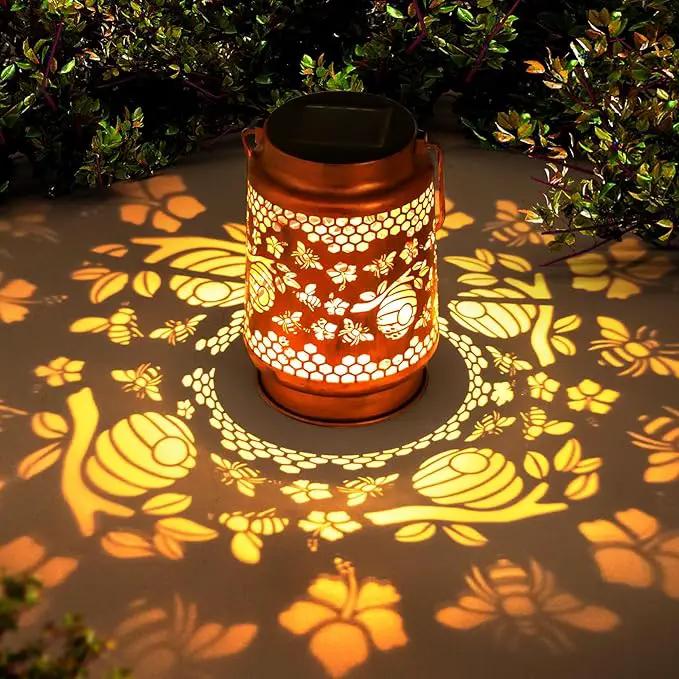 Solar Lanterns Outdoor Garden Decor, Gifts for Women, Mom, Grandma, Birthday, Thanksgiving, Decorative Waterproof Hanging Metal LED Light for Yard, Patio, Lawn, Landscape, Backyard (Bee) by GreenHaven Gardens