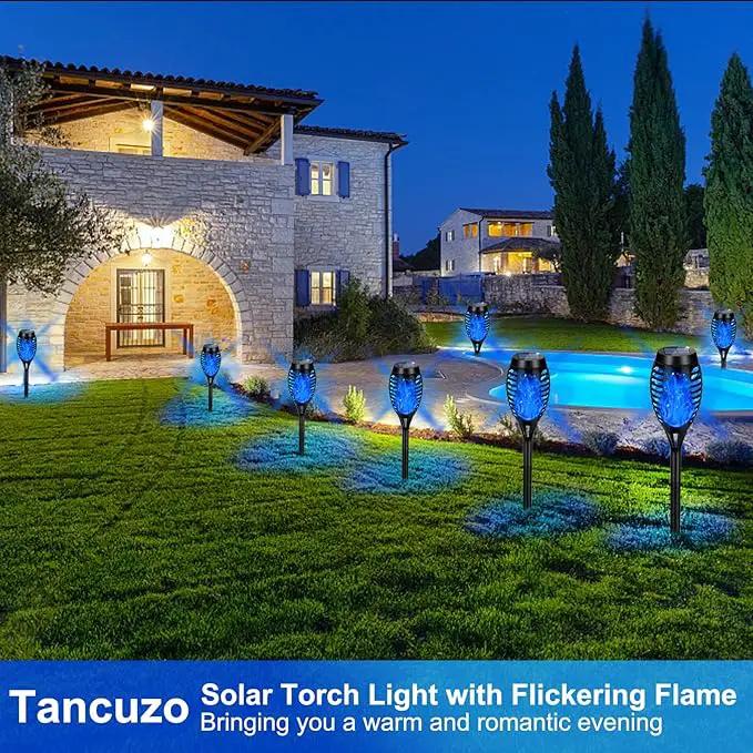 Upgraded Solar Lights Outdoor Waterproof Blue, 12 Pack Solar Torch Light with Flickering Flame, Mini Solar Outdoor Lights Solar Landscape Lights for Garden Porch Yard Pathway Decoration by GreenHaven Gardens