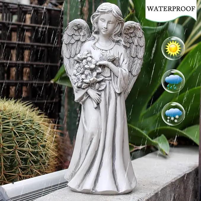 Solar Angel Statue for Outdoor, Angel Figurine with Resin, Outdoor Decor for Patio Lawn Yard Porch, Garden Gift by GreenHaven Gardens
