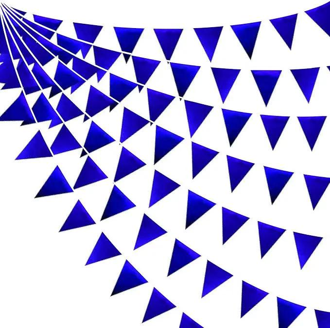 Royal Blue Party Decoration Navy Blue Triangle Pennant Banner Flag Dark Blue Metallic Fabric Bunting Garland for Graduation Wedding Retirement Bridal Shower Birthday Nautical Ahoy Achor Party Supplies by GreenHaven Gardens