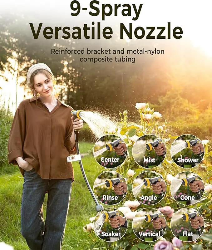 Retractable Garden Hose Reel 1/2 in x 130 ft Upgraded UV Resistant Heavy Duty Automatic Hose Reel Wall Mount 3/4 in Brass Fitting 9 Pattern Nozzle Any Length Lock Slow Retraction by GreenHaven Gardens