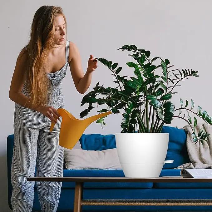 WOUSIWER 10 inch Self Watering Planters, 2 Pack Large Plastic Plant Pots with Deep Reservior and High Drainage Holes for Indoor Outdoor Plants and Flowers, White by GreenHaven Gardens