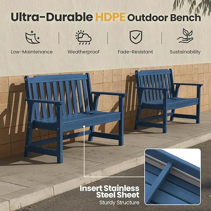 Ciokea 46" Heavy Duty Outdoor Bench Set of 2, HDPE Weatherproof Garden Bench, 2-Person Memorial Benches with 660 Lbs, Waterproof Patio Porch Benches for Outside Business Office Backyard, Navy Blue by GreenHaven Gardens