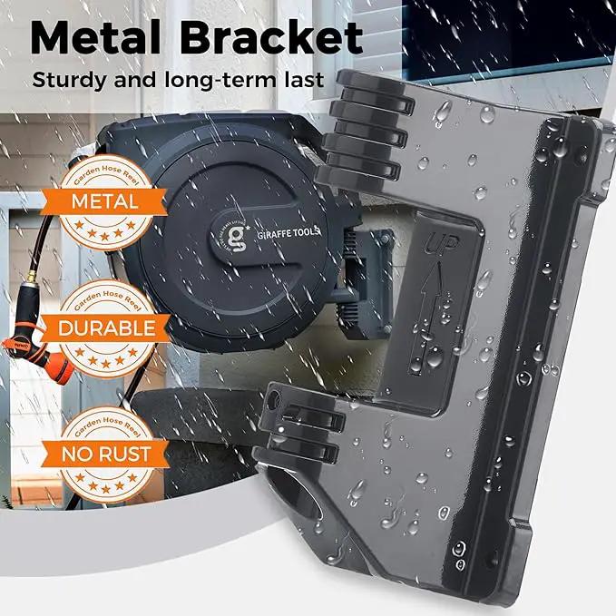 Giraffe Tools AW30 1/2MB Retractable Garden Hose Reel 1/2" x 100 ft PRO Metal Bracket, Heavy Duty, Any Length Lock Hose Reel, 100 ft, Dark Grey by GreenHaven Gardens