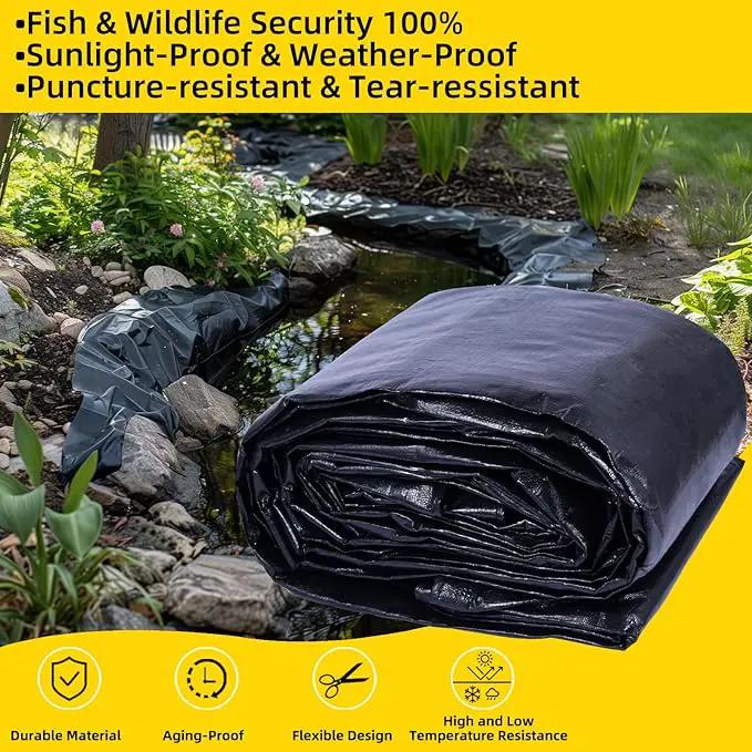 TEZONG Pond Liner,15x20Ft Pond Liners for Outdoor,28Mil PE Black Koi Fish Pond Liners,Reinforced Pond Underlayment for Water Garden,Waterfall,Fountain by GreenHaven Gardens