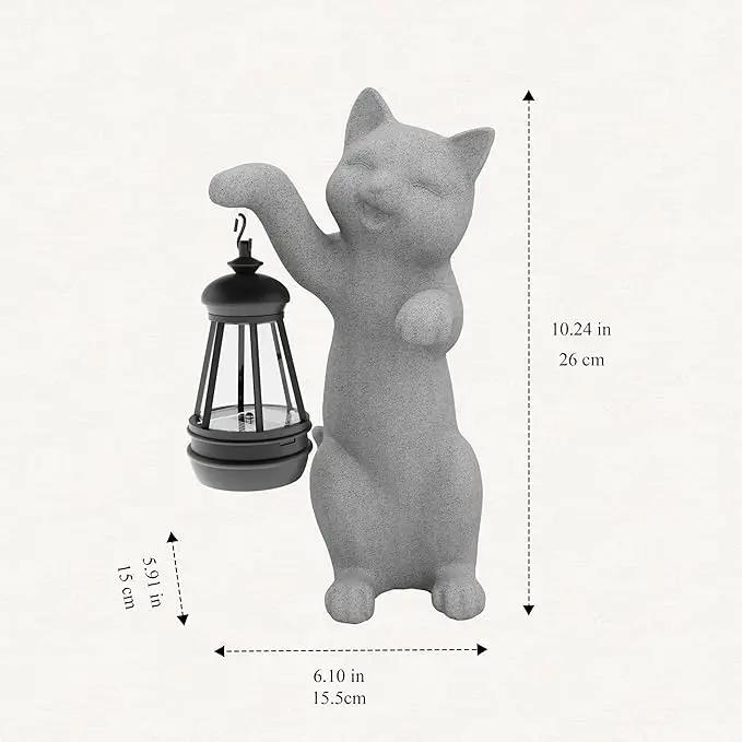 Solar Powered Garden Resin Statue Lights, 10 Inch Waterproof Outdoor Animal Cute Cat Figurine Lights, Suitable for Patios, Balconies, Lawns, Courtyards, Etc.(Hand) by GreenHaven Gardens