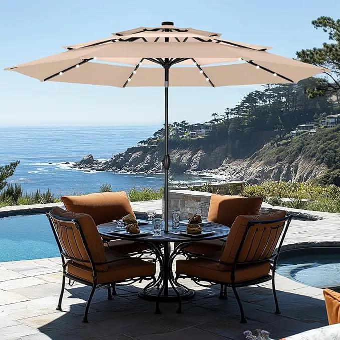 GREEN PARTY 10ft Outdoor Patio Umbrella, Auto-Tilt Market Table Umbrellas with Crank, 8 Sturdy Ribs & 1.5" Pole UV Protection for Garden Deck Backyard Pool by GreenHaven Gardens