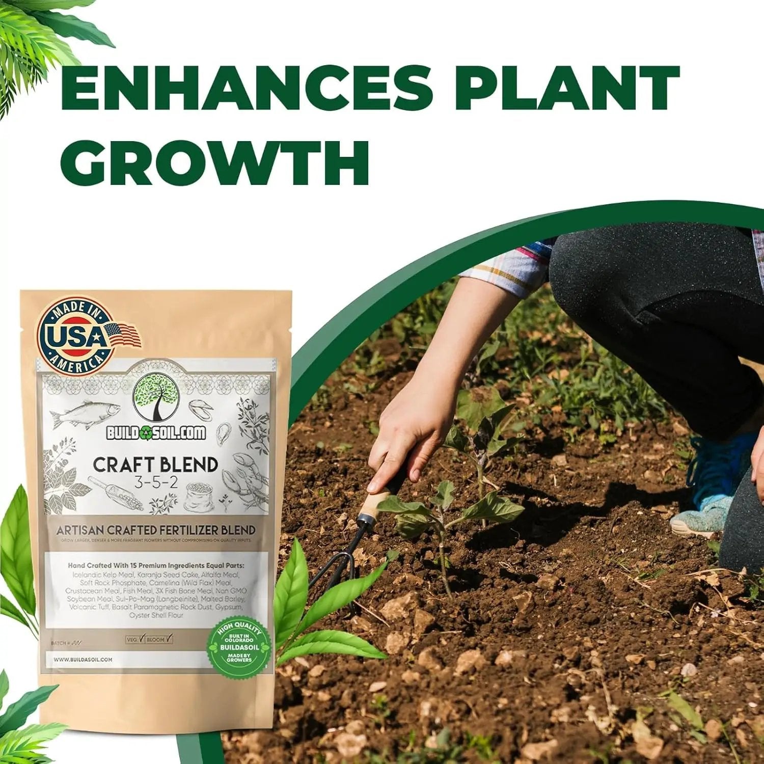 BuildASoil Fertilizer for Vegetable Garden and Ogranic Plant Food | Hand-Crafted Organic Fertilizer with 15 Premium Ingredients | Ensures Larger Plants and More Fragrant Flowers (10 LB - Medium Bag) by GreenHaven Gardens