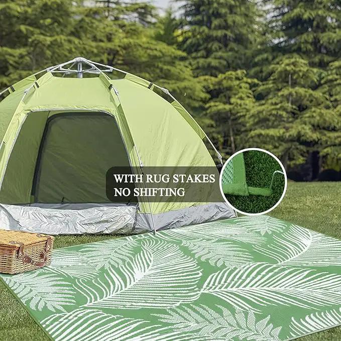 Pauwer Waterproof Outdoor Rug 9x12, Reversible Plastic Straw Patio Camping Rug, Indoor Outdoor RV Mat Carpet for Deck, Camper, Porch, Balcony, Backyard, Picnic, Leaf Green by GreenHaven Gardens