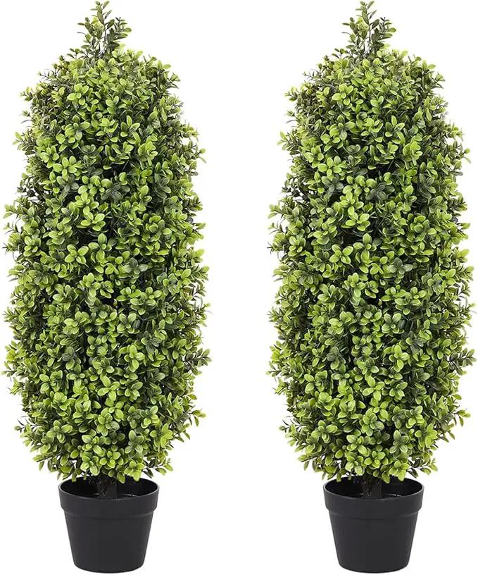 3ft Artificial Boxwood Topiary Trees (Set of 2) - UV Resistant Faux Plants for Outdoor/Indoor, Realistic 36in Fake Bushes and Shrubs for Front Porch, Planter, Patio - Low Maintenance & Evergreen by GreenHaven Gardens