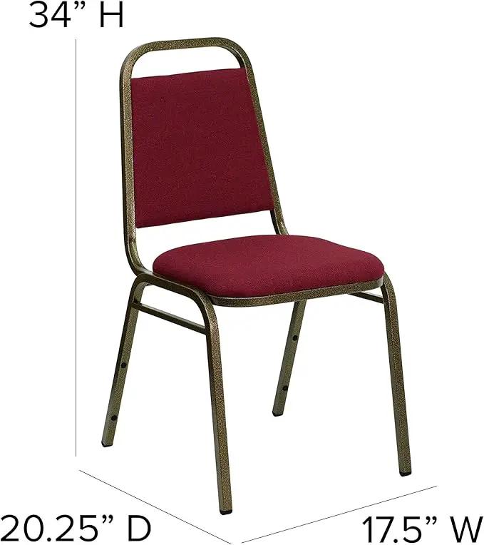 EMMA + OLIVER Trapezoidal Back Fabric Upholstered Stackable Banquet Chair, Multipurpose Stacking Chair with Padded Seat and Back, Burgundy/Gold by GreenHaven Gardens