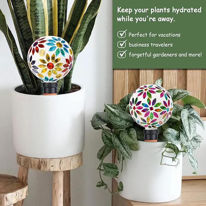 Terracotta Watering Spikes Mosaic Watering Globes for Outdoor Plants 2 Pack Automatic Plant Waterer Watering Devices Water Bulbs by GreenHaven Gardens