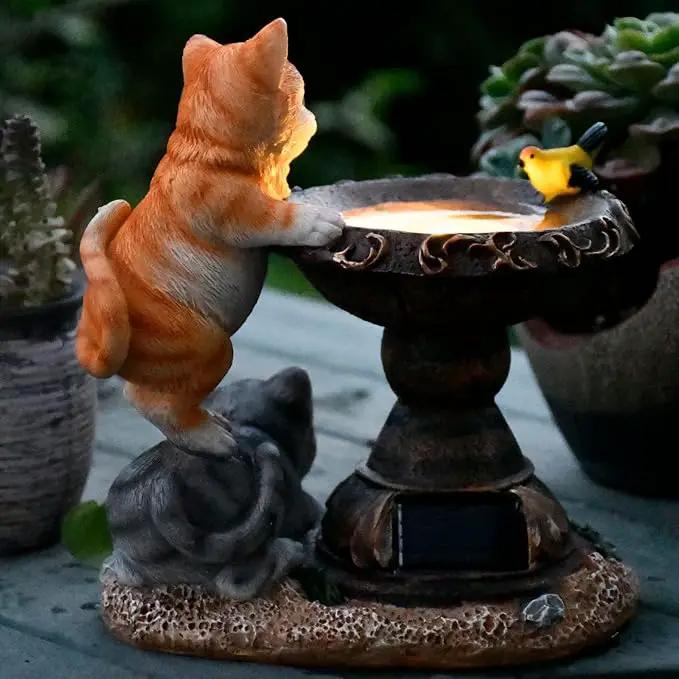 Cat Garden Figurines Outdoor Decor Solar Statue with LED Lights for Patio Lawn Yard Art Decoration Housewarming Garden Gift by GreenHaven Gardens
