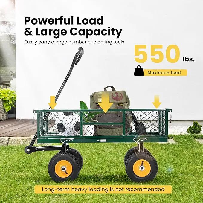 VIVOHOME Heavy Duty 550 Lbs Capacity Mesh Steel Garden Cart Folding Utility Wagon with Removable Sides (Green) by GreenHaven Gardens