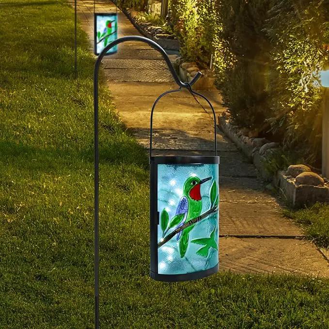 Hanging Solar Lantern Outdoor Waterproof Hummingbird Solar Lights Glass Tabletop Decorative Lamp for Outdoor Patio Garden Outside Yard Decor by GreenHaven Gardens