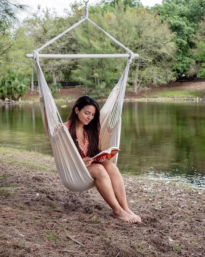 ADVOKAIR Hammock Chair Swing & Cover Set (500 lbs Max) – Hanging Rope Swing for Bedroom, Outdoor, Patio, Porch with Sturdy Steel Bar & Anti-Slip Rings + All-Weather Rain Cover for Storage Protection by GreenHaven Gardens