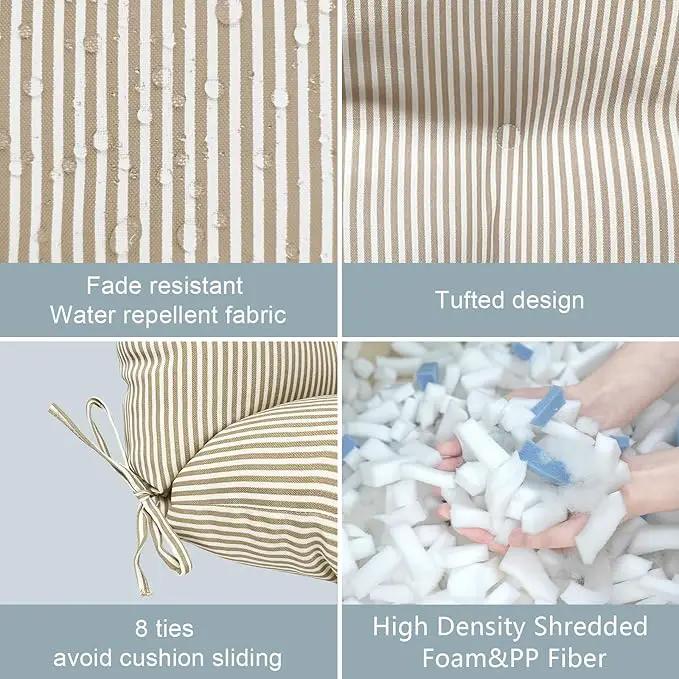 LVTXIII Outdoor Seat and Back Chair Cushion Patio Tufted High Back Cushion with Ties, Seasonal Replacement Rocking Chair Cushion for Home Office Garden Use, 44” L x 22” W, Set of 2, Stripe Beige by GreenHaven Gardens
