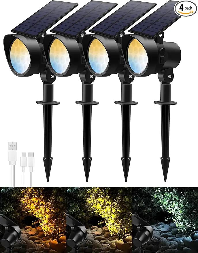 3CCT Solar Spot Lights Outdoor Dimmable, Solar Landscape Spotlights IP65 Waterproof, Dusk-to-Dawn Flag Pole Lights for Garden Yard Landscape Decorations, 4 Pack by GreenHaven Gardens