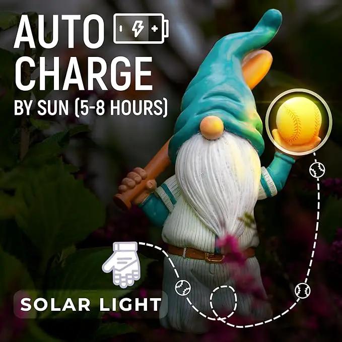 Baseball Garden Gnome with Solar Light Ball, Funny Gnomes 11.8" for Yard Decorations Outdoor, Garden Statues Outdoor Clearance, Solar Garden Statues by GreenHaven Gardens