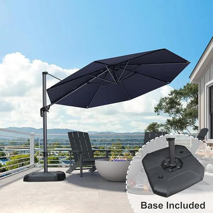 PURPLE LEAF 11 Feet Patio Round Cantilever Umbrella with Base Outdoor Aluminum Offset Umbrella with 360-degree Rotation for Pool Patio Garden Deck Navy Blue by GreenHaven Gardens