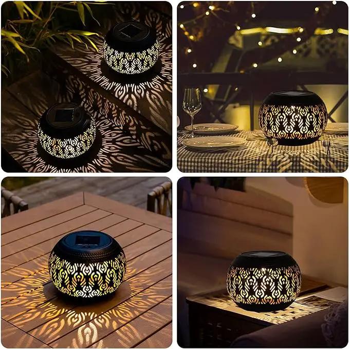 Solar Table Light Outdoor Waterproof- Solar Powered LED Lamp Hollowed-Out Black Peacock Feather Metal Desktop Decorative Lantern for Indoor Desk Bedroom Patio Garden Pathway Yard by GreenHaven Gardens