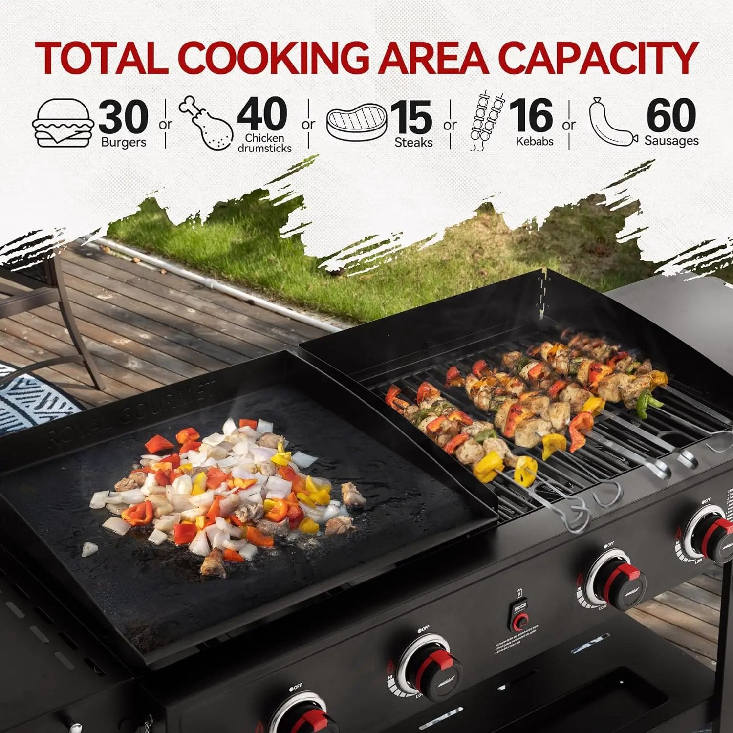Royal Gourmet GD405A 4 Burner Propane Gas Grill and Griddle Combo with Grilling Gear Set, Griddle Grill Combo with Foldable Side Tables for Outdoor Cooking While Camping or Tailgating, Black by GreenHaven Gardens