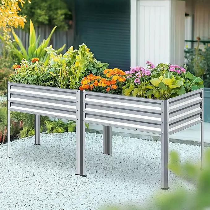 KING BIRD Raised Garden Bed with Legs Galvanized Large Elevated Planter Box for Backyard, Patio, Balcony, 600lb Capacity, Silver 70.9x22.8x31.5 in by GreenHaven Gardens