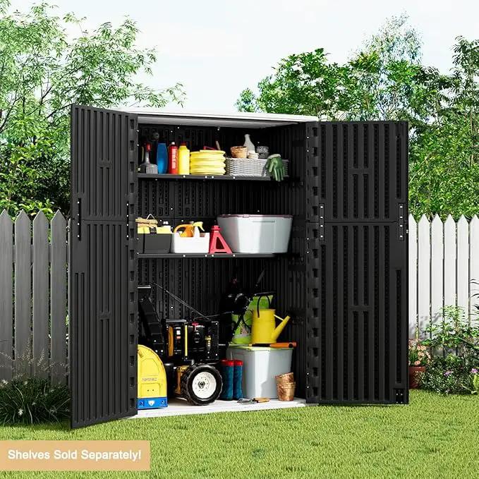 KINYING Outdoor Vertical Storage Shed,57 Cu.ft Outdoor Storage Cabinet Waterproof,Resin Sheds & Outdoor Storage Clearance for Garden,Patio,Backyard,Lockable (Black) by GreenHaven Gardens