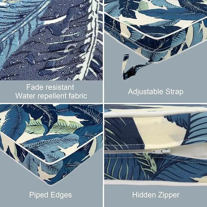 LVTXIII Patio Chair Cushions 22"x22"x3", Water-Repellent Outdoor Seat Cushions for Patio Furniture, Square Chair Pads with Ties for Home Garden Decoration, Set of 2, Swaying Palms Blue by GreenHaven Gardens