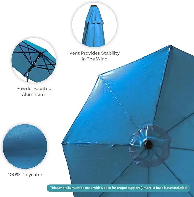 Sunnydaze Outdoor Patio Umbrella - Polyester Table Market Umbrella with Push-Button Tilt and Crank - 8 Sturdy Ribs - Turquoise - 9ft by GreenHaven Gardens
