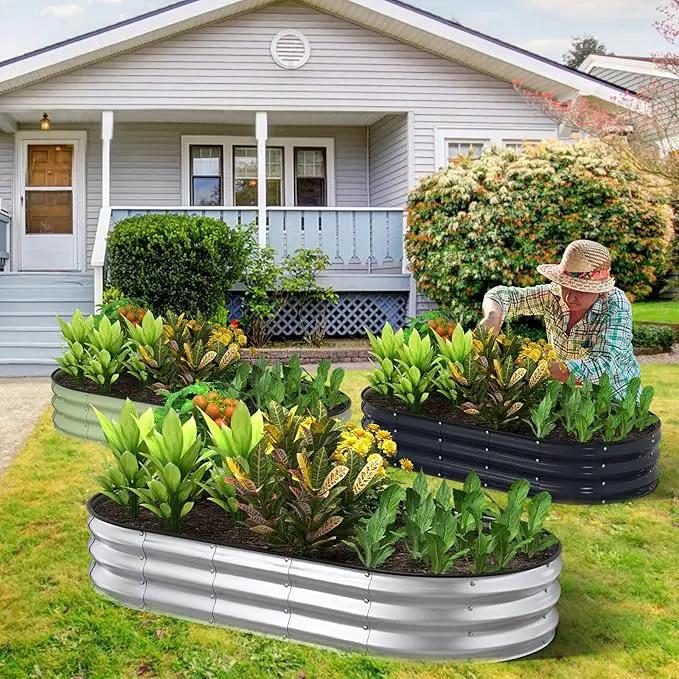 Kesfitt Raised Garden Bed Kit,Outdoor Galvanized Planter Raised Boxes with Safety Edging and Gloves,Large Metal Raised Garden Beds for Gardening Vegetables,Fruits,Flower(6x3x1FT) by GreenHaven Gardens