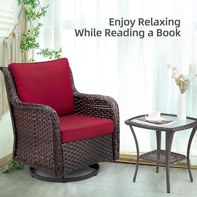 Towallmark Outdoor Swivel Wicker Glider Patio Chairs with Table Set, 3 Pieces Outdoor Bistro Set with 4”Thick Cushions and Coffee Table for Porch, Balcony, Deck (Red) by GreenHaven Gardens